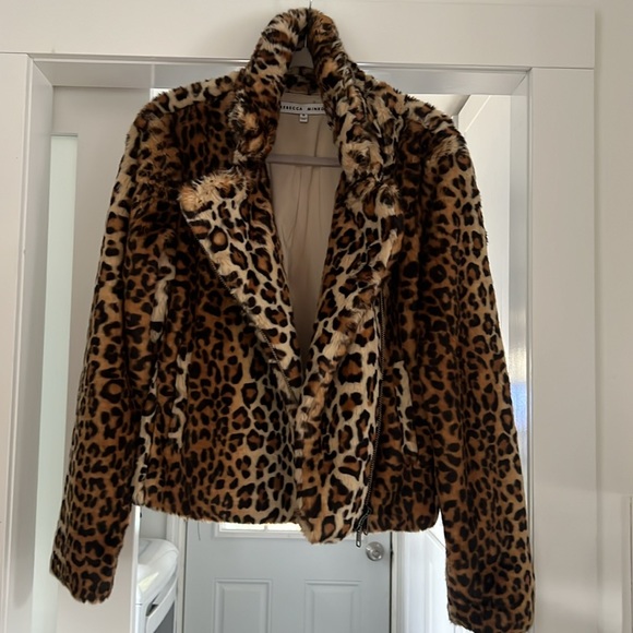 Rebecca Minkoff medium Hudson Faux Fur Moto Jacket Leopard Print - Picture 5 of 5